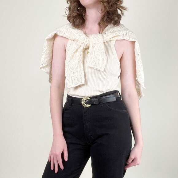 Vintage 100% Merino Wool Open Knit Lace Cardigan Sweater Quiet Luxury Old Money - Picture 6 of 12